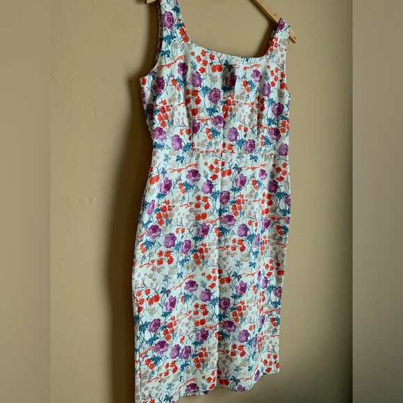 Ann Taylor Sheath Dress NWT Floral Red, Turquoise, Purple Flowers Lined Cotton - Picture 1 of 11